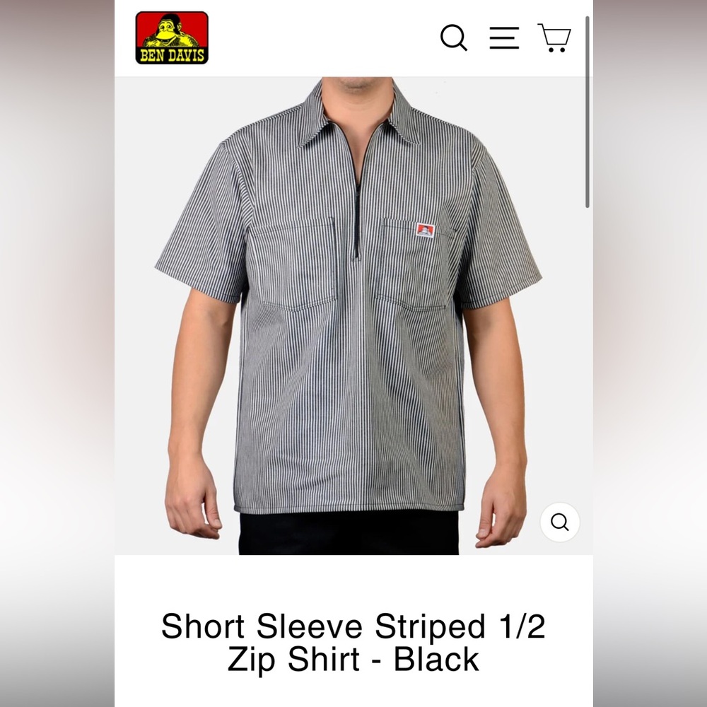 Ben Davis Short Sleeve Striped 1/2 Zip Shirt (large • mens • black/white)
